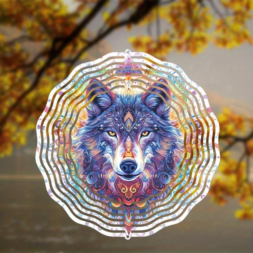 Fox Themed Metal Wind Chime 10 Inch Laser Cut Outdoor Garden Decor with Vibrant Blue Purple Artwork 360 Degree Rotation Hook Indoor