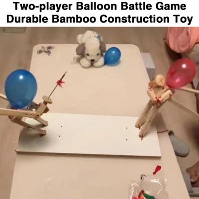 Yousheng Balloon Bamboo Man Battle Toy Handmade Wooden Fencing Puppets Fast-Paced Interactive Toy 2 Players Battle Game with Balloons