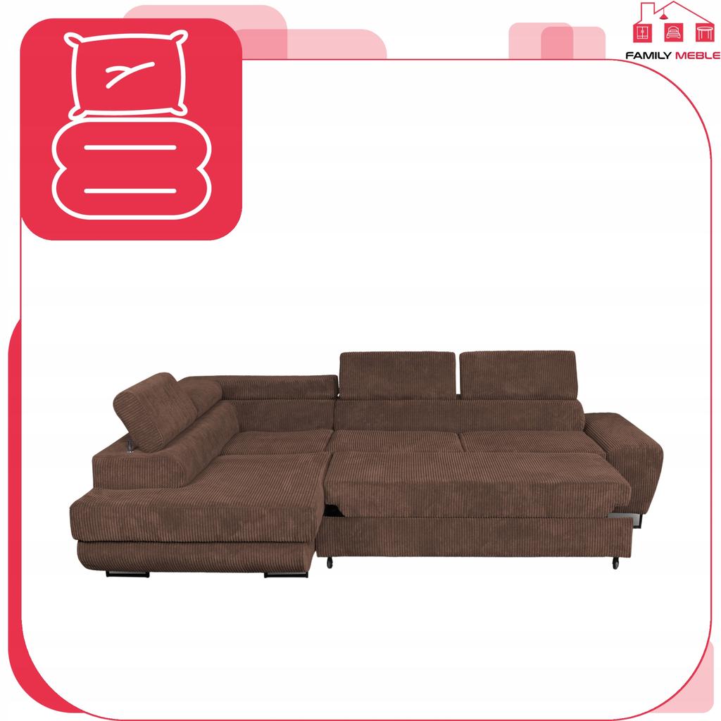 Corner Sofa, Foldable, F, Sleeping, Savio, Left, Family Furniture, Brown, Corduroy