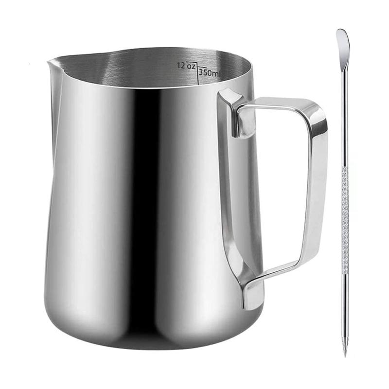 Milk Frothing Pitcher with Scale Stainless Steel Coffee Cup Mug Milk Frothing Pitcher Jug for Home Office Coffee Shop