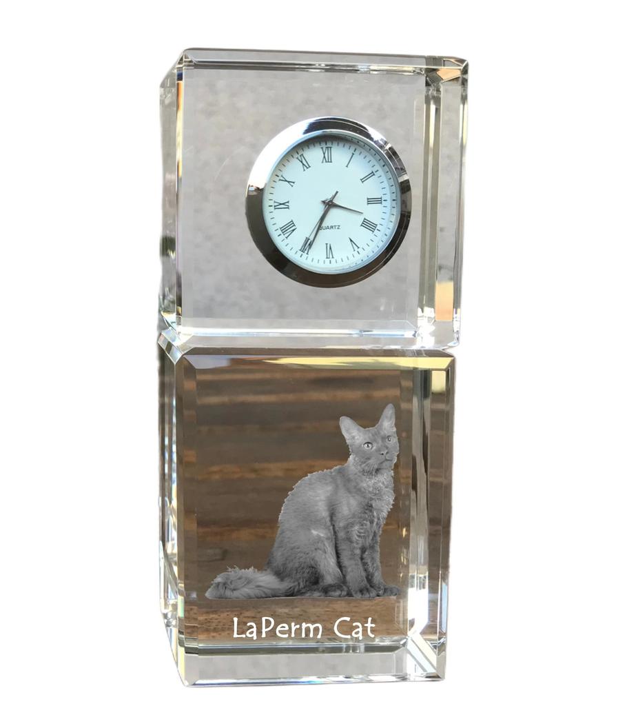Laperm - crystal clock with a photo, photo of a cat in crystal, personalized desk clock by Art-Dog brand