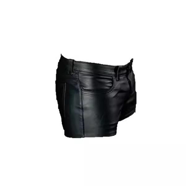 2024 European & American Solid Color PU Men's Casual Super Short Leather Pants