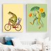 Funny Vintage Poster Frog Ride Bicycle Art Print Mushroom Strawberry Flower Dandelion Wall Art Canvas Painting Home Decor No Frame