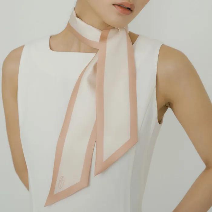 Long Twilly Silk Scarf - Coral/Cream