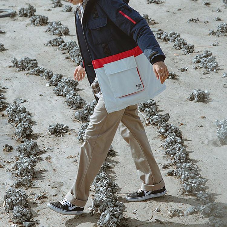 Vans Color Block Hooded Mid-Length Down Jacket Men outerwear Blue White Red VN0A4BQ54NH