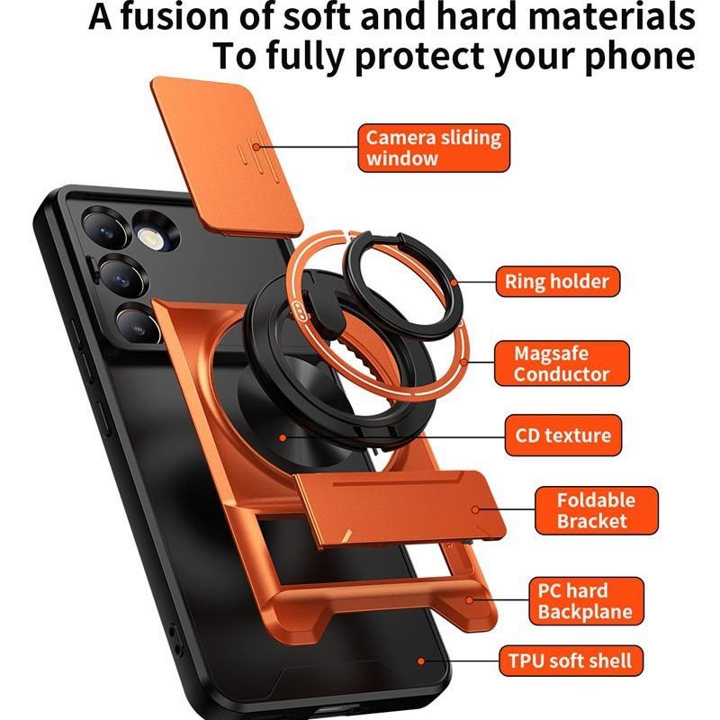 Slide Camera Cover Case for Vivo Y29 4G Magnetic Kickstand Stand Protective Phone Cover for Vivo Y29 4G