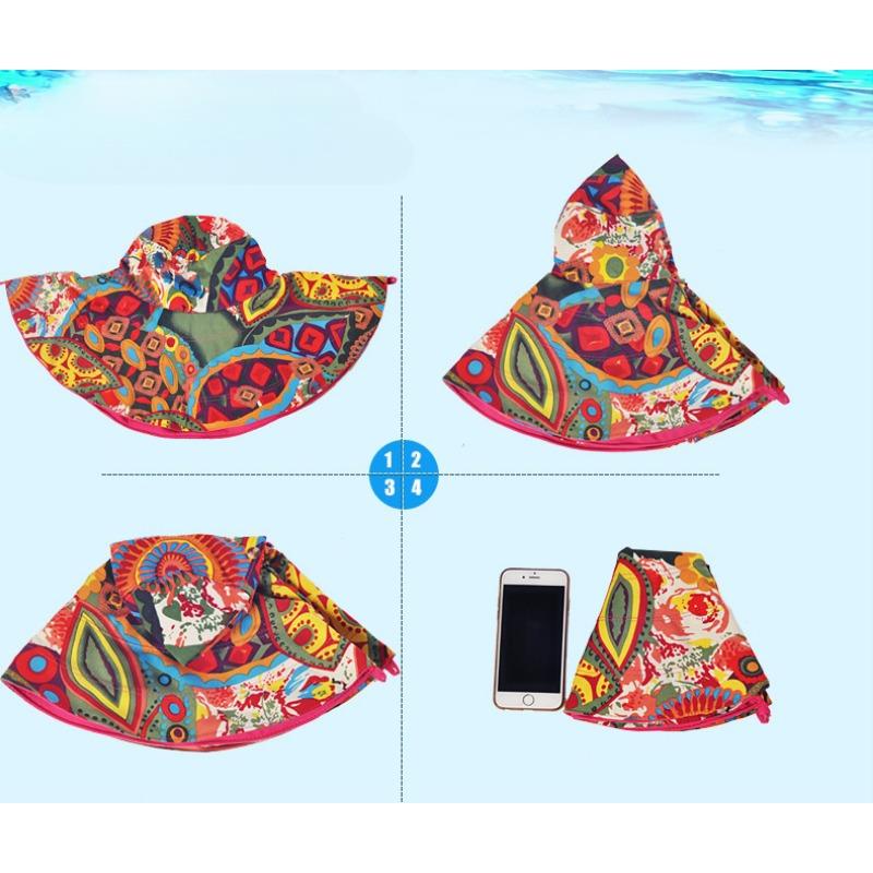 Sun Hats for Women Summer Large Beach Hat Flower Printed Wide Brim Bob Chapeu Panama Female Hat