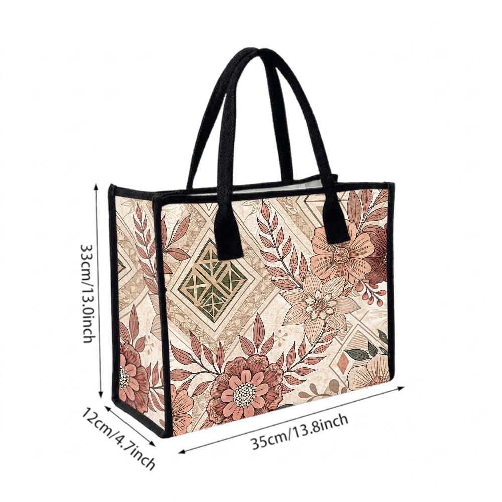 Boho Floral Printed Casual Daily Tote Bag for Women Versatile Fashion Commute Handbag