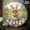 Vintage Easter Bunny & Egg Round Metal Sign 8 Inch Spring Wall Plaque Holiday Party Home Office Decor