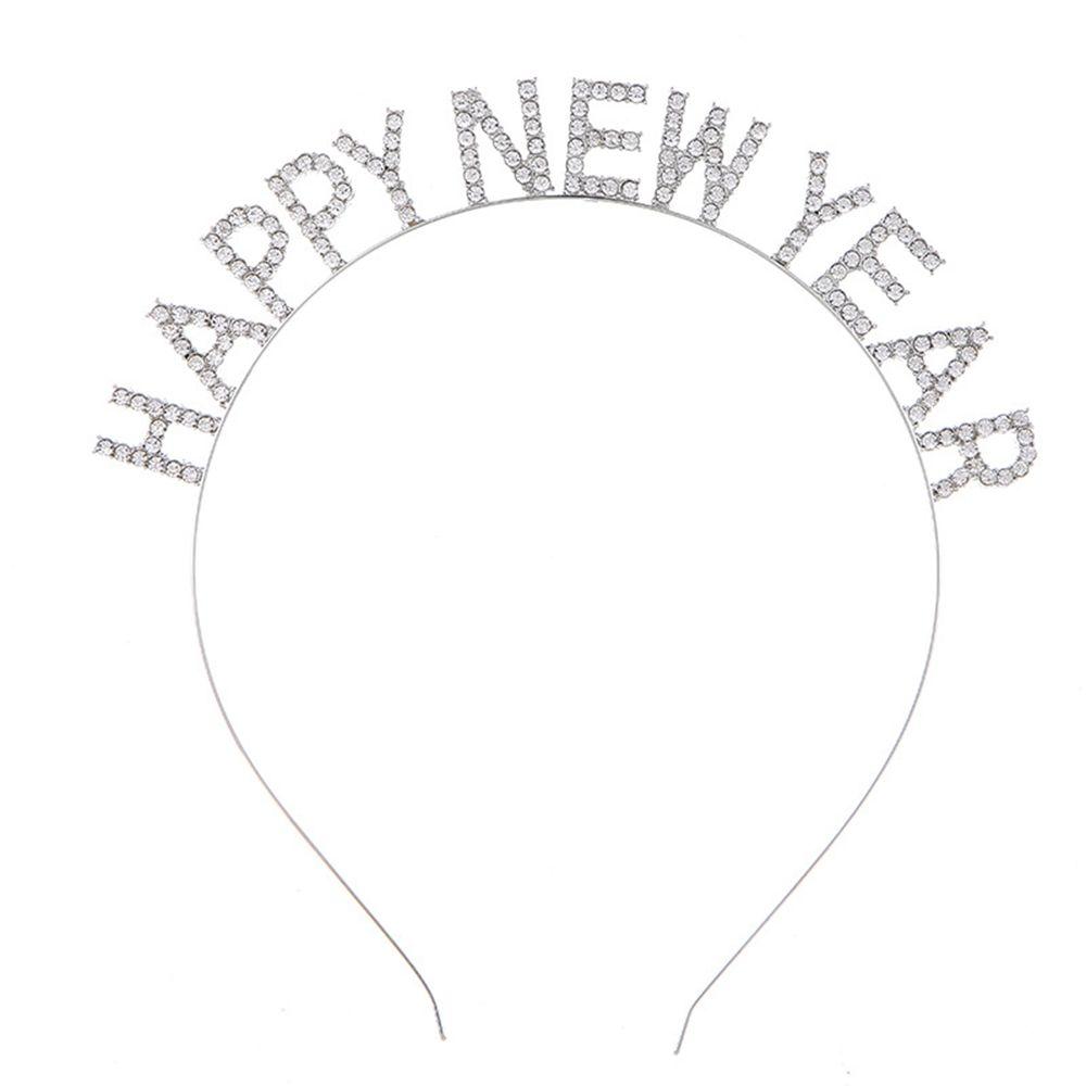 Headdress Letter HAPPY NEW YEAR Headband Rhinestone Crown Korean Style Hair Hoop Female Jewelry
