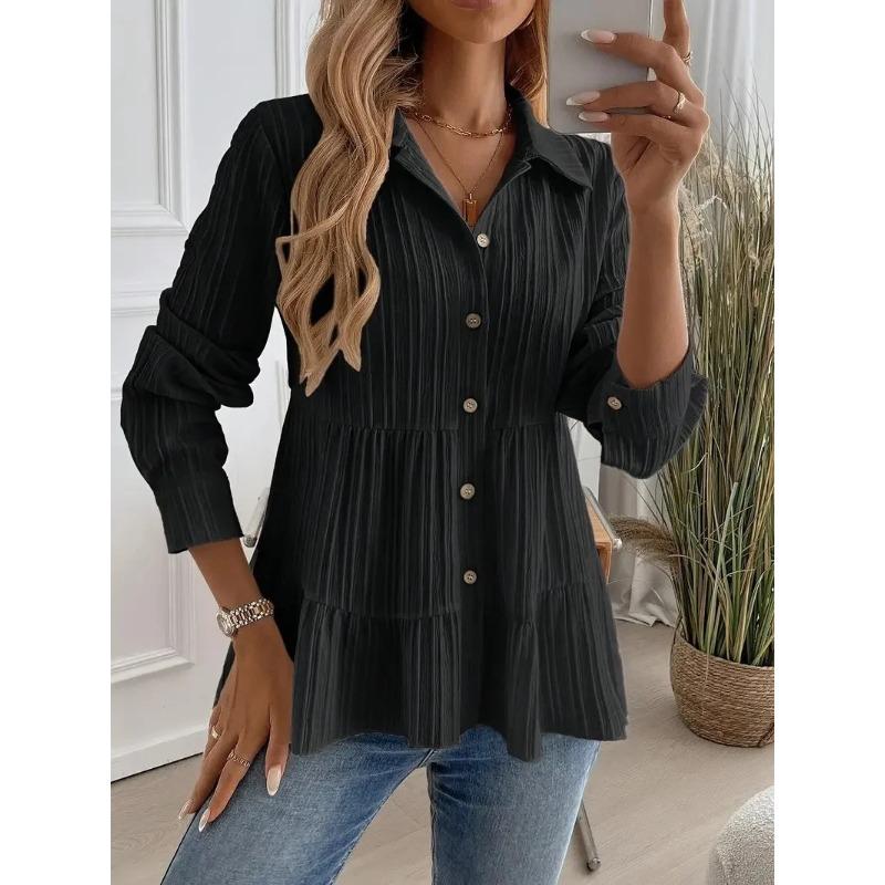 

Women s Shirt New Spring and Summer Solid Color Fashion Comfortable Long Sleeve Shirts Female Elegant Single Breasted Loose Women s Blouse Tops S чёрный