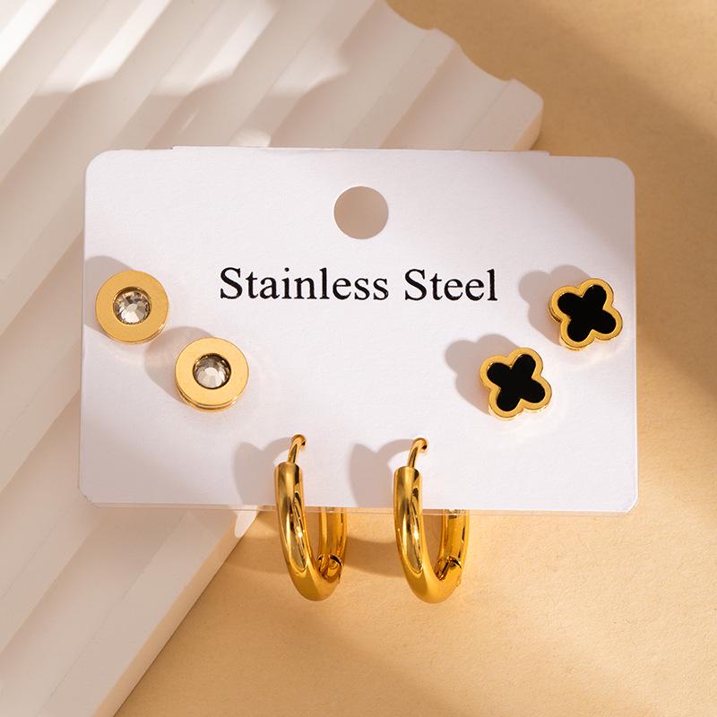 Elegant Stainless Steel Butterfly & Four-Leaf Clover Earrings: Colorfast, Versatile Design for Women.