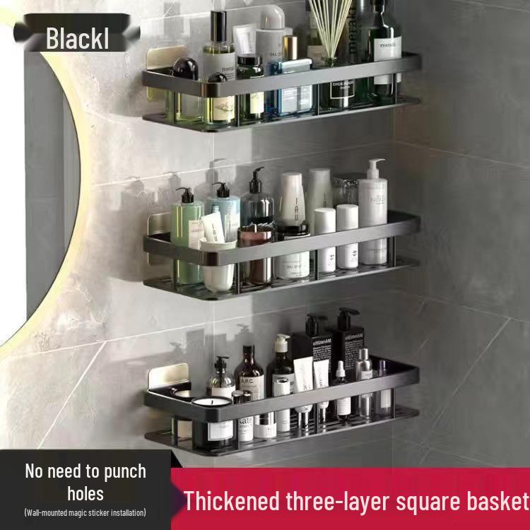Punch-Free Aluminum Corner Bathroom Storage Rack