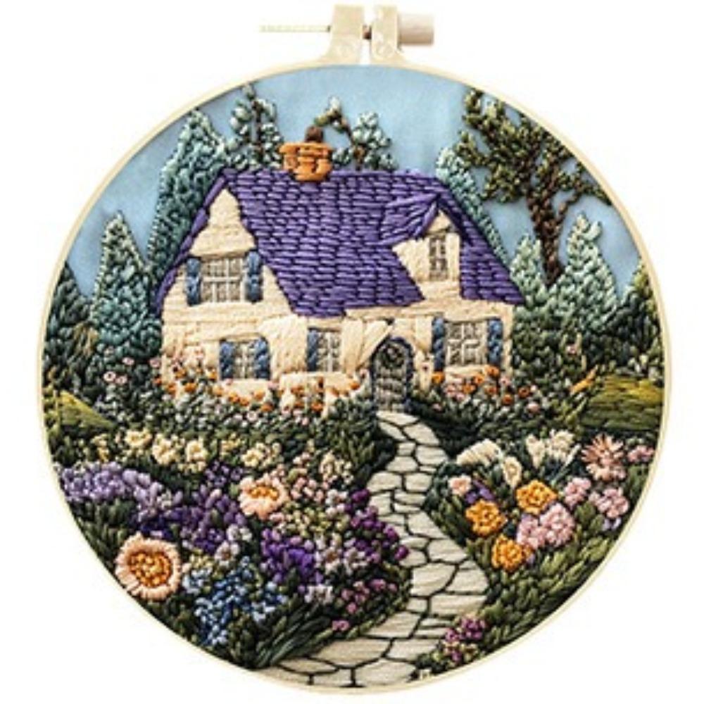 1 Set Garden and Patio DIY Embroidery Material Kit, Suitable for Beginners, Includes Tools, Stitch Tutorials, and Fabric Material Packs