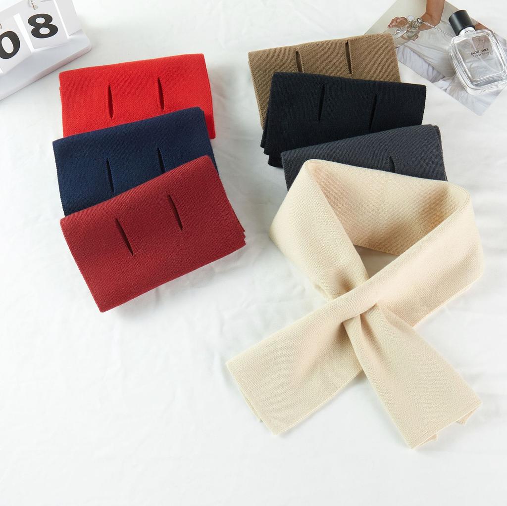 Autumn Winter Neck Scarf Solid Houndstooth Wrap Casual Warm Knit Cross Scarf Short Neck Warmer Men