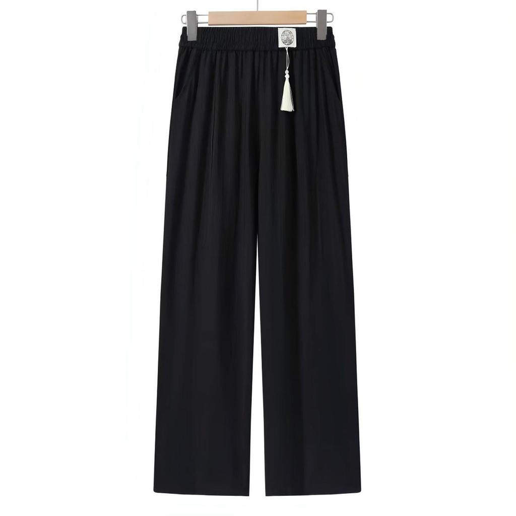 Mid-Rise Elastic Waist Straight-Leg Casual Pants for Mature Women
