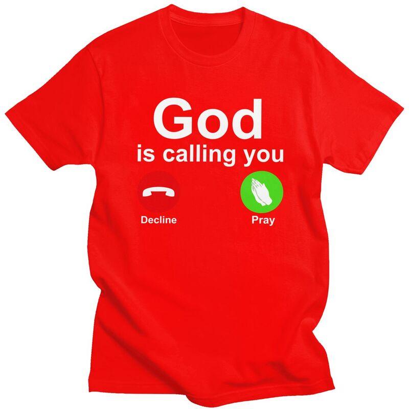 

Custom God Is Calling Decline Or Pray Tshirts for Men Short Sleeves Casual T Shirt Tshirt Loose Fit 100 Cotton Tees Gift S