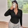 Plus Size Women Solid Color Zipper Long Sleeve Slim Fit Cropped T Shirt