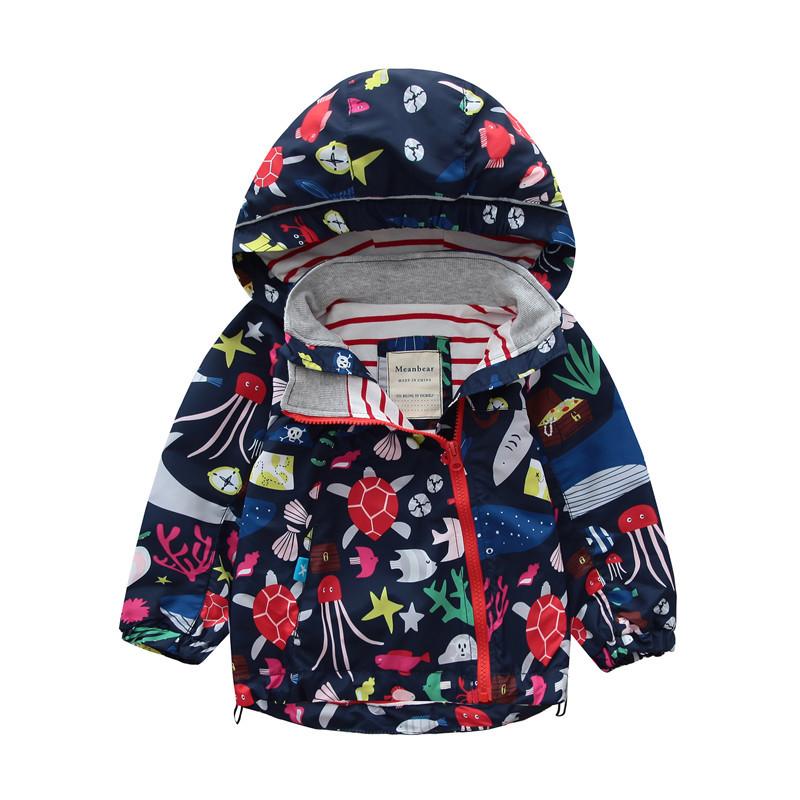Meanbear Spring and Autumn Boys' and Girls' Long Sleeve Hooded Submachine Jacket Reflective Strip Jacket