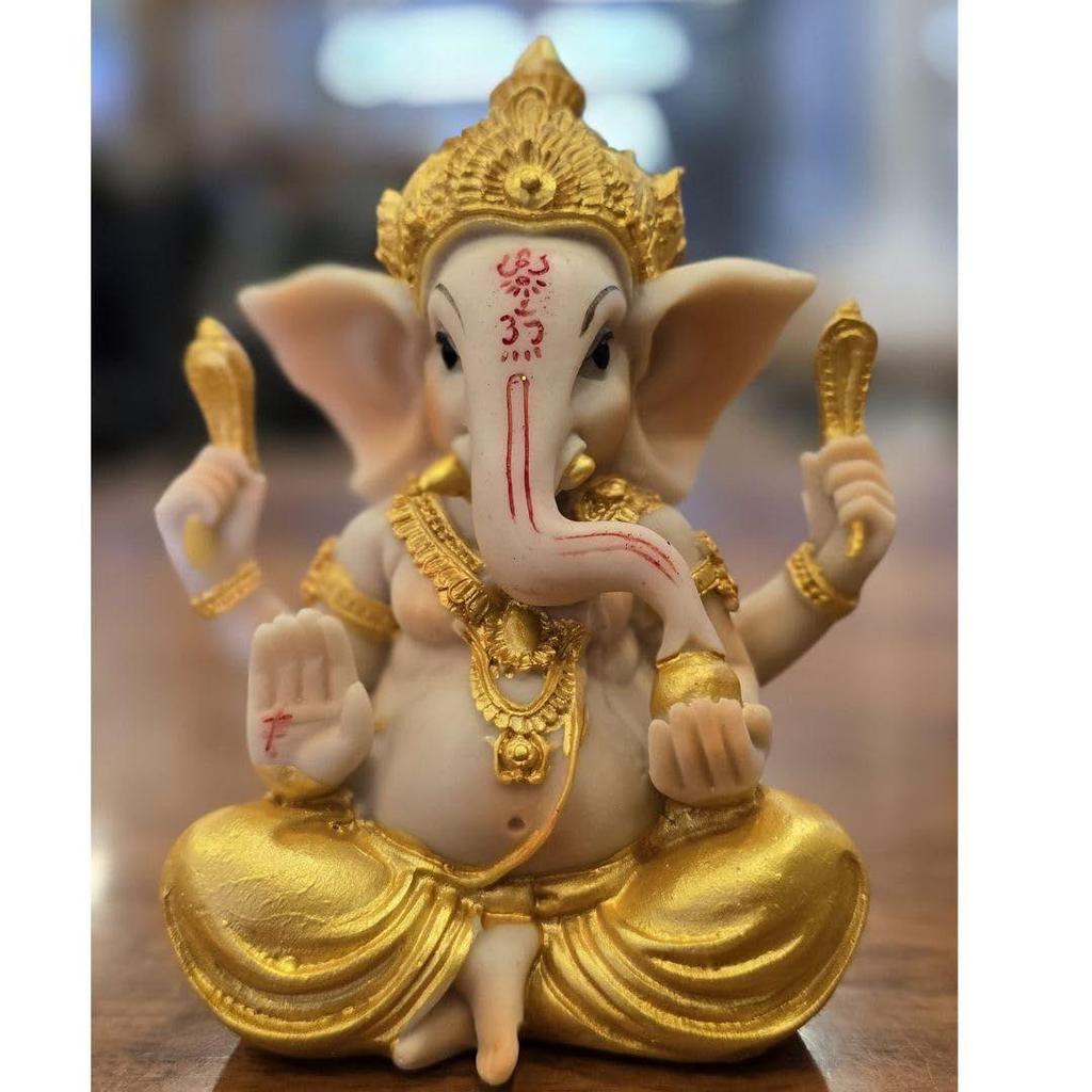 1 Pc Gold Premium Decorative Lord Ganesha Statue & Idols for Home Decor, Office, and Pooja,car Dashboard, for Festivals, Weddings