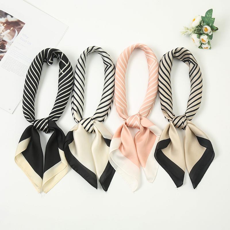 New Striped Printed Hijab Silk Satin Square Scarf Muslim Women Hijab Soft Bandana Headscarf Summer Thin Shawl Headband