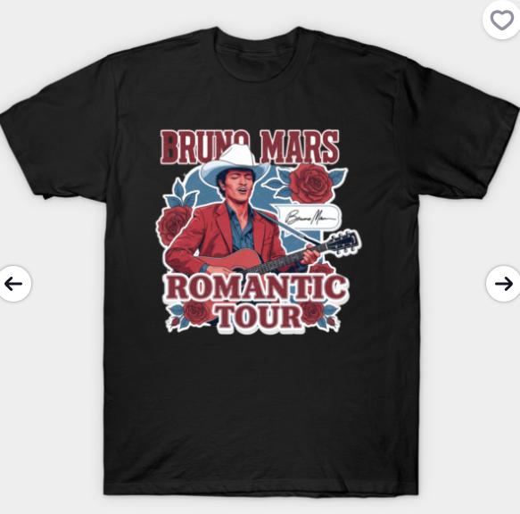 Bruno Mars RoUnisextic Tour Edition Rose Print Tshirt for Unisex and Women Singer Album Shortsleeved Casual Shirt Gift