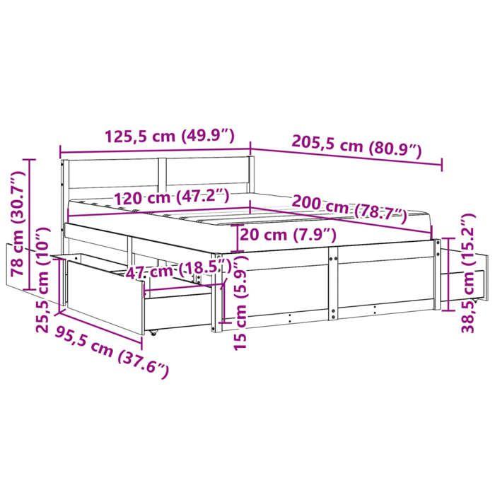 VidaXL Lit avec tiroirs et matelas blanc 120x200 cm bois massif de pin, meuble de chambre à coucher, lit en bois, lit avec 3281902