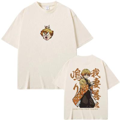 Anime Demon Slayer Agatsuma Zenitsu Grafisch T-shirt Heren Dames Kleding Mode Oversized Cartoon Streetwear Mannelijke Casual T-shirts