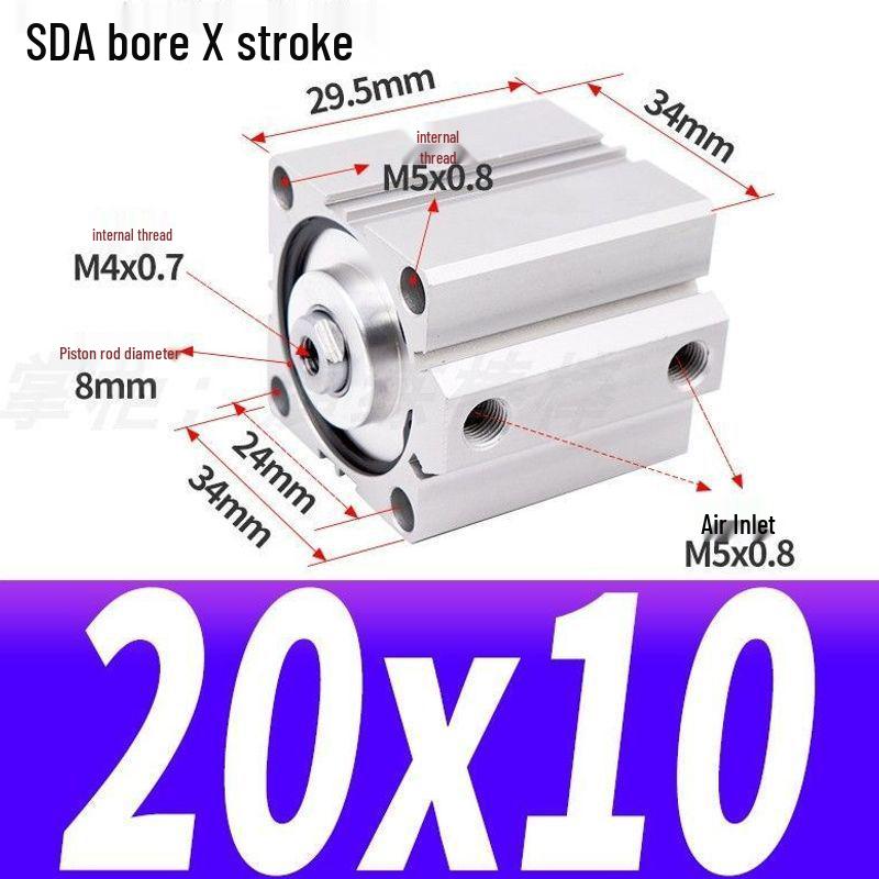 SDA Mini Pneumatic Cylinder, High Thrust, Thin Type, Bore Sizes 20/25/32/40/50