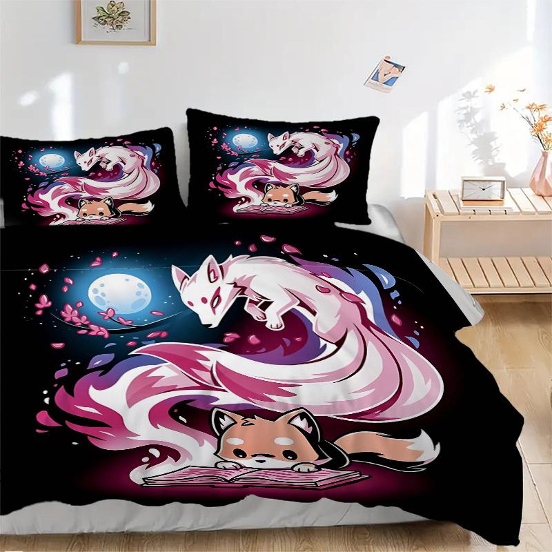 3pcs Magic Fox Bedding Set, Including 1 Quilt Cover and 2 Pillow Shams, Without Filling, Soft and Comfortable Home Bedroom Fabric, Fashionab