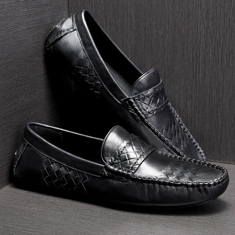 Bowei Herren Doudou Schuhe Lazy One Pedal Lässige Leder Gewebte Lederschuhe Britische Mode Fahrschuhe Herrenschuhe