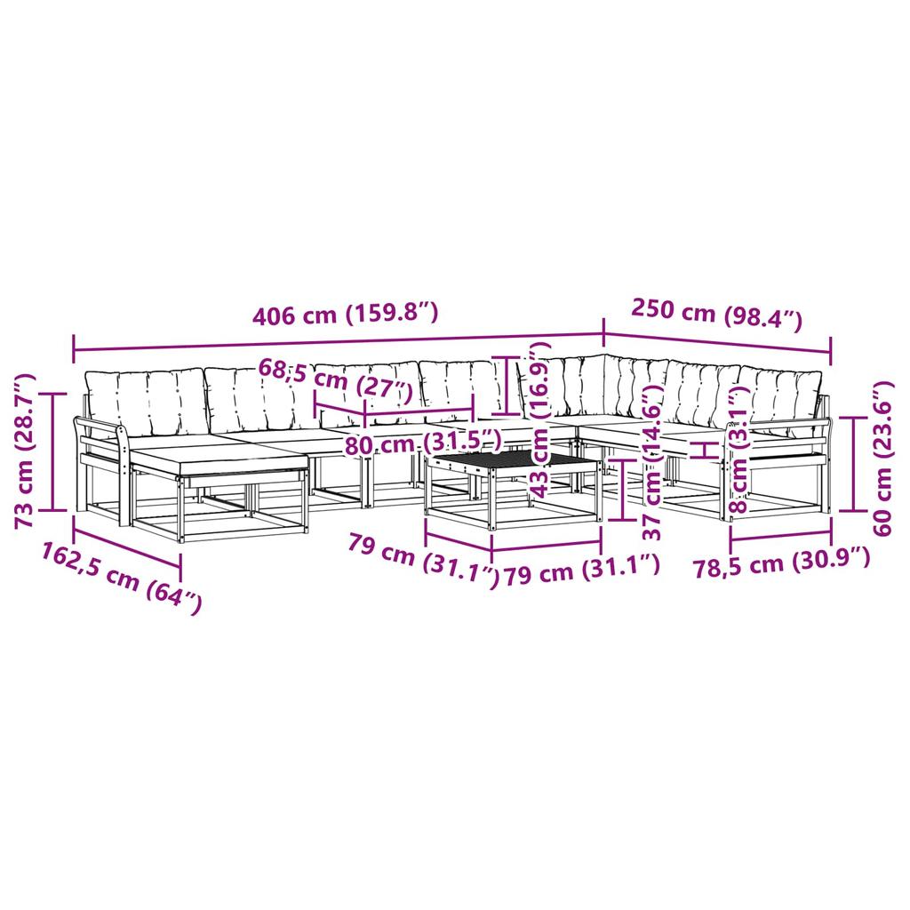 Outdoor Sofa Set 9 pcs White and Cream 79 x 79 x 37 cm
