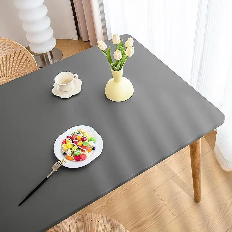 90 x 180cm Leer Oppervlak Waterdicht Oliebestendig Tafelkleed Cover voor Eettafel Vierkant Omringende Tafelmat Elastische Bescherming 60 x 60cm grijs