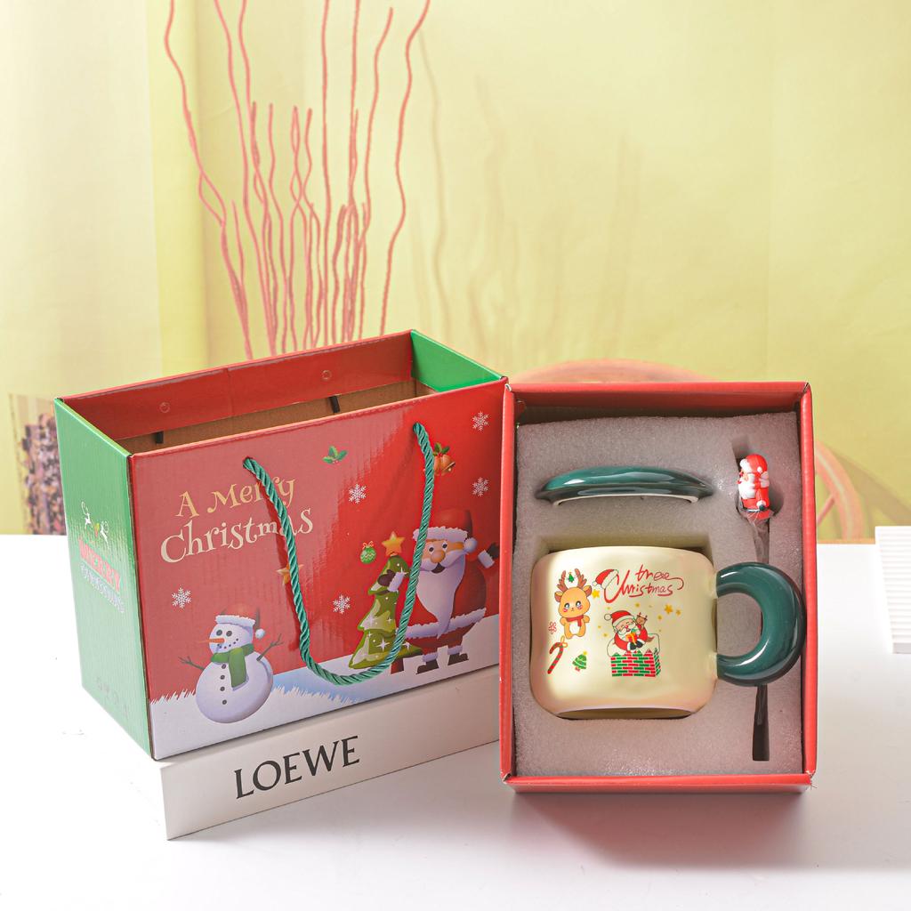 Dárková sada Vánoční Roztomilý Keramický Hrnek s Víčkem Lžičkou Pánský a Dámský Párový Hrnek Vysoká Hodnota Hrnek na Vodu Otevírací Dárek