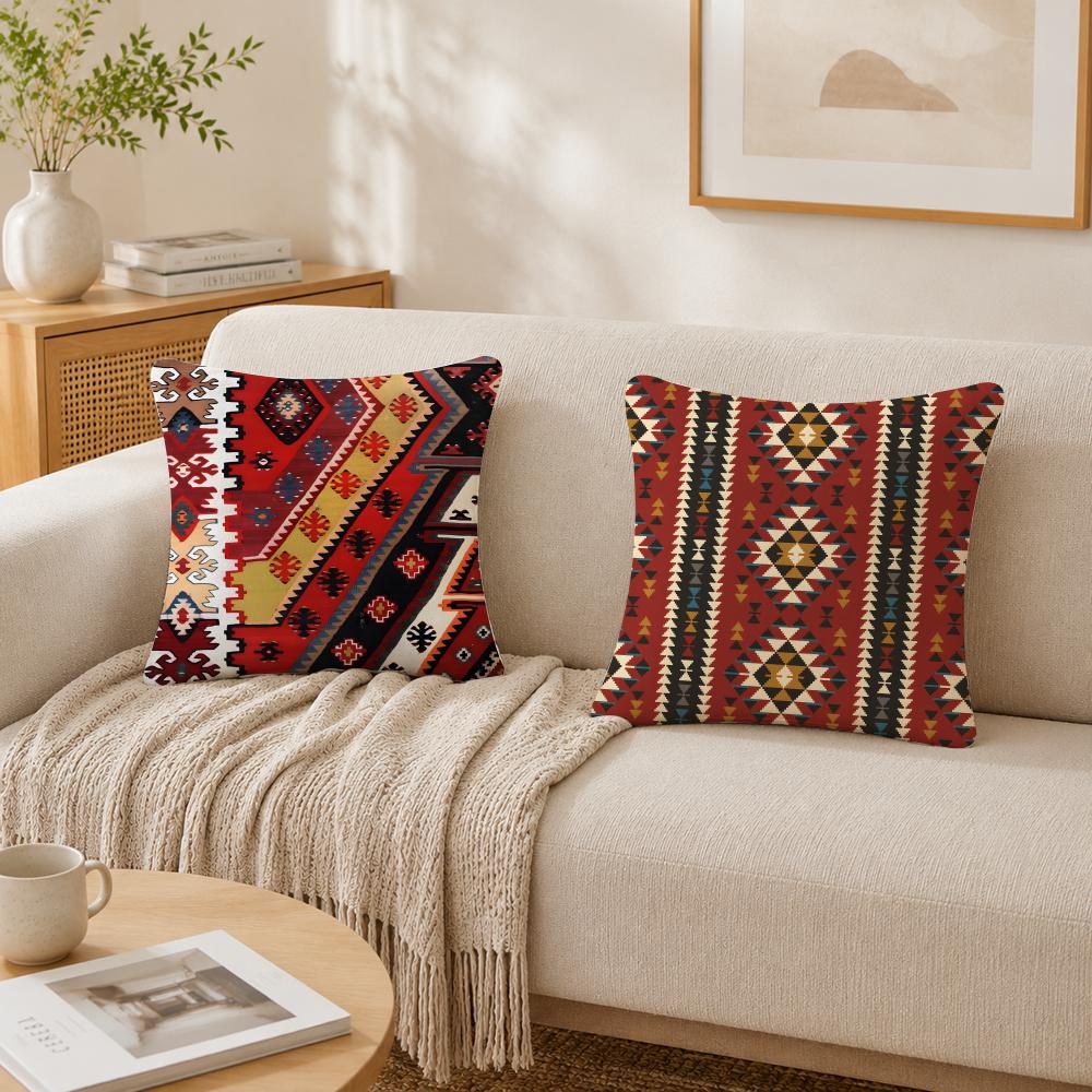 Türkischer Kilim Teppich Kissenbezug Beidseitiger Plüsch Sofakissenbezüge Bio Atmungsaktiv Verdeckter Reißverschluss