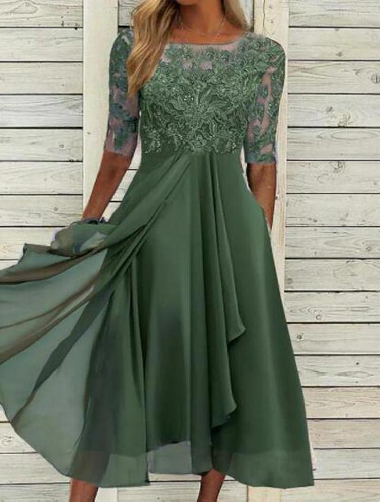 2025 Elegant European Long Bridesmaid Dress Chiffon Lace Hollow Evening Gown