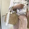 Women Straw Woven Drawstring Handbag Girls Solid Color Holiday Purse Crossbody Beach Bags Summer Rattan Tote