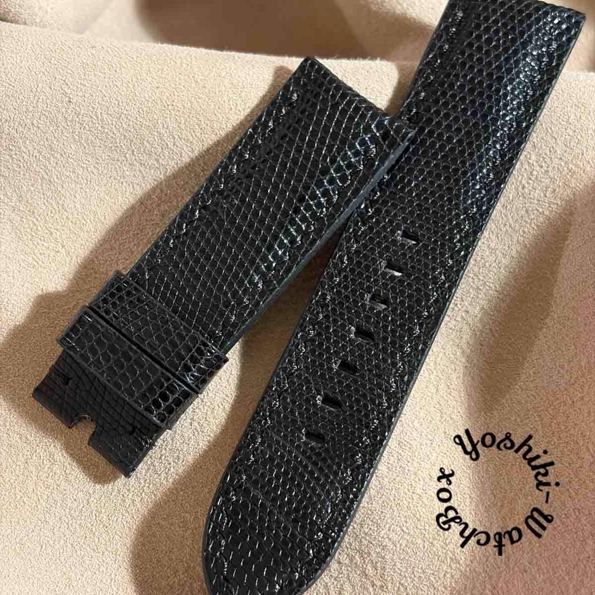 Used liz-380 Lizard Leather Watch Strap Black (Lug Width 24 mm - Buckle Width 22 mm)