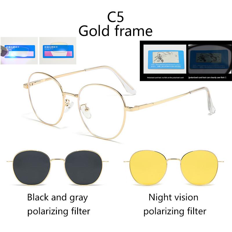 3 In 1 Metal Oval Frame Magnetic Attraction Suitable Prescription Glasses Frames Polarized Clips Sunglasses Two-In-One Lensed