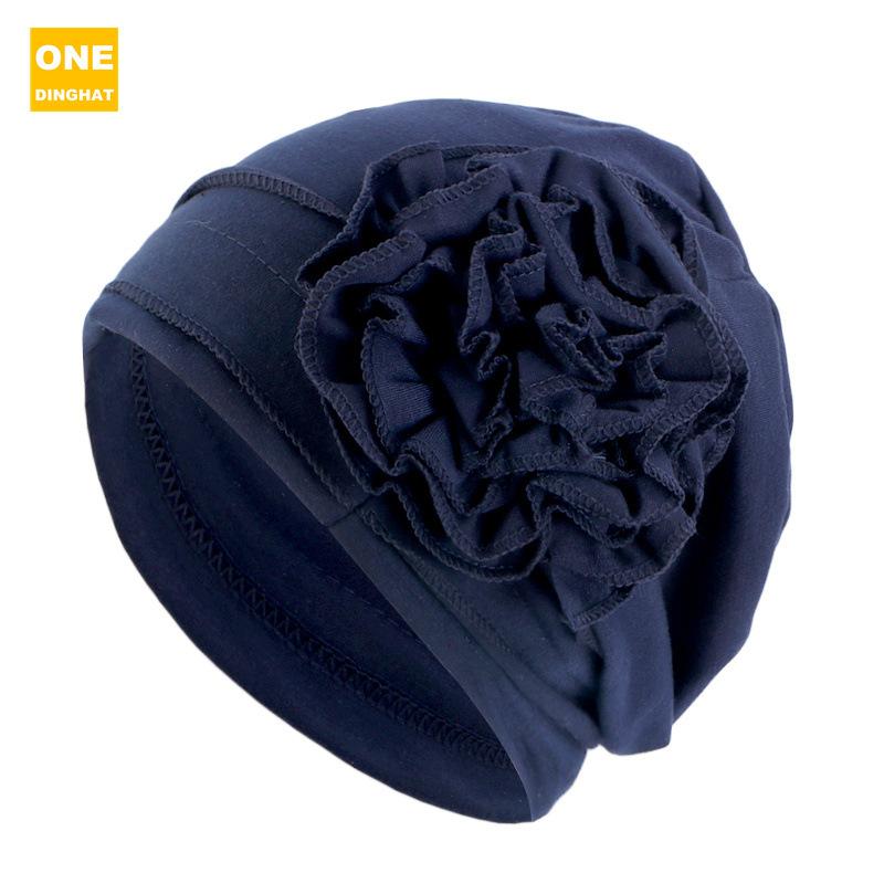 

Шапочка-косынка с ватным диском и цветком, эластичная шапочка-пуловер, шапочка для родов, шапочка для химиотерапии Jdt-417B One size темно-синий