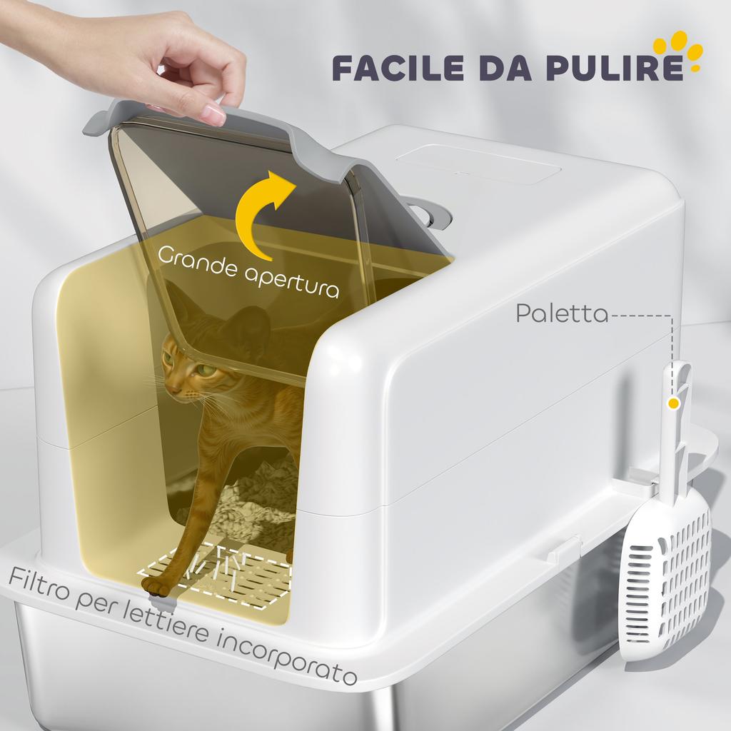 Closed Cat Litter Box with Steel Tray, Scoop and Filter Bags, in PP, 40.5x60.5x41.5 cm