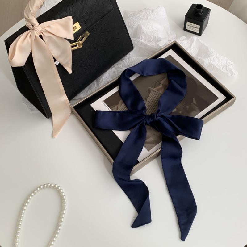 Long solid color silk scarf girl professional versatile thin narrow solid color small scarf streamer tied bag