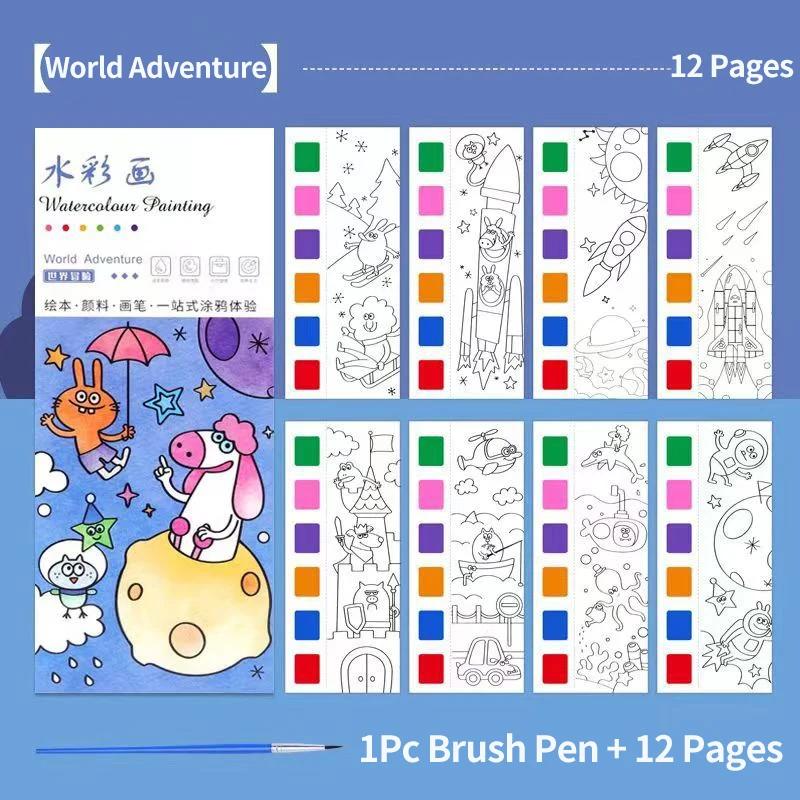 Portable Kids Watercolor Painting Book Paint With Water Gouache Graffiti Picture Coloring Books Brush Set Drawing Kids Toys Gift