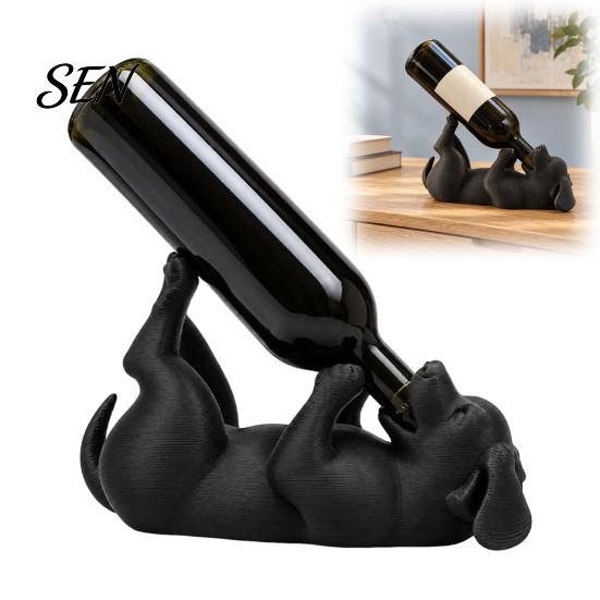 Sturdy Wine Bottle Support Lying Dog Rack, Matte Black 3D Printed Statue, Decorative Creative Animal Stand Holder for Dining Table or Bar Cabinet
