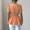Ladies' Casual Loose And Fashionable  Short Sleeved V-neck Pullover Top