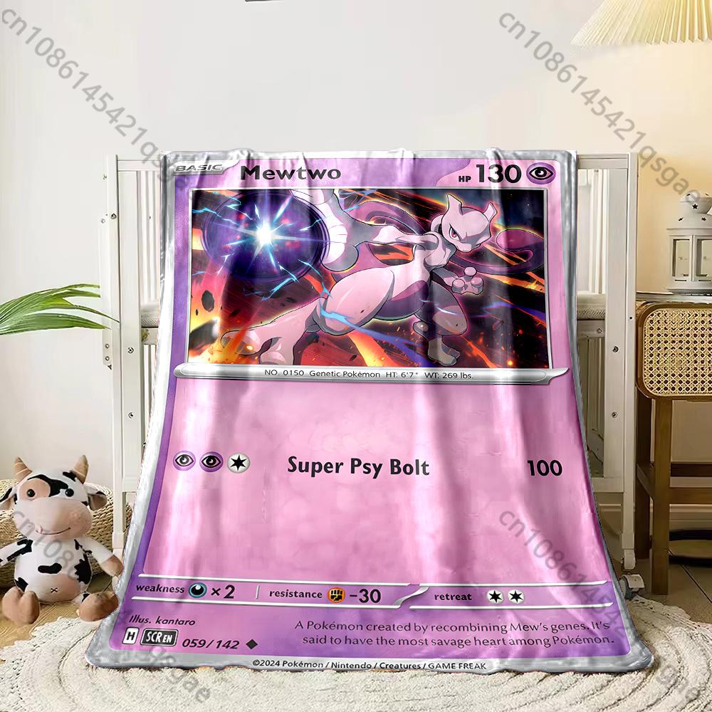 Multiple Sizes Pokémon Mewtwo Card Print Blanket Adult Children Warm Blankets Home Travel Car Soft Comfortable Blanket for Gifts