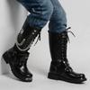 Men Boots High Quality Casual Leather Boots Fashion Men Motorcycle Booties Chain Design Mid-Calf Boots For Men Botas Para Hombre