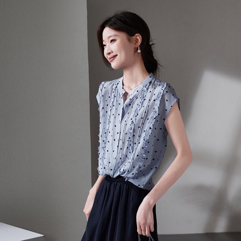 SOFSIL 2026 Summer Polka Dot Mulberry Silk Short Sleeve Shirt L