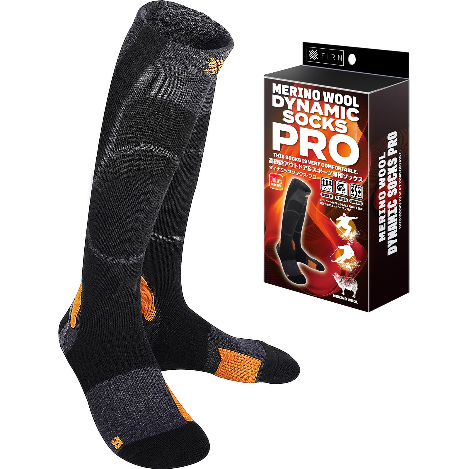 

[FIRN] Филн Носки для лыж и сноуборда Динамичные носки Pro Носки из шерсти мериноса Высокопроизводительные Носки с градуированной компрессией Влагоотводящие Быстросохнущие Антибактериальные