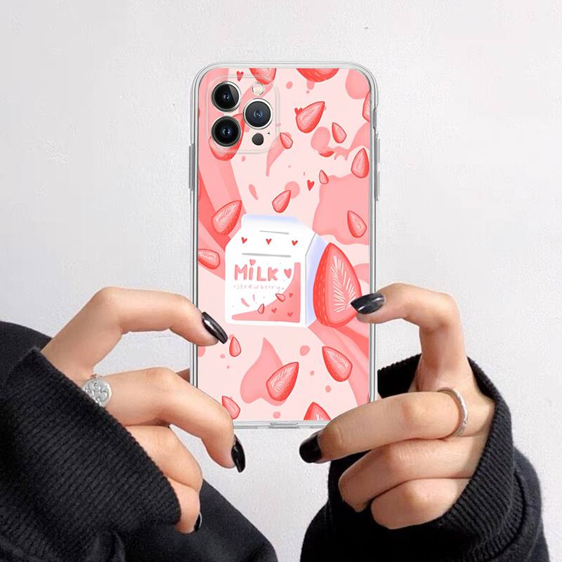 FHNBLJ Summer Strawberry Phone Case For iPhone 13 14 Pro Max XS XR 12 11 Pro 13 Mini 6 7 8 Plus Clear Back Cover Capa